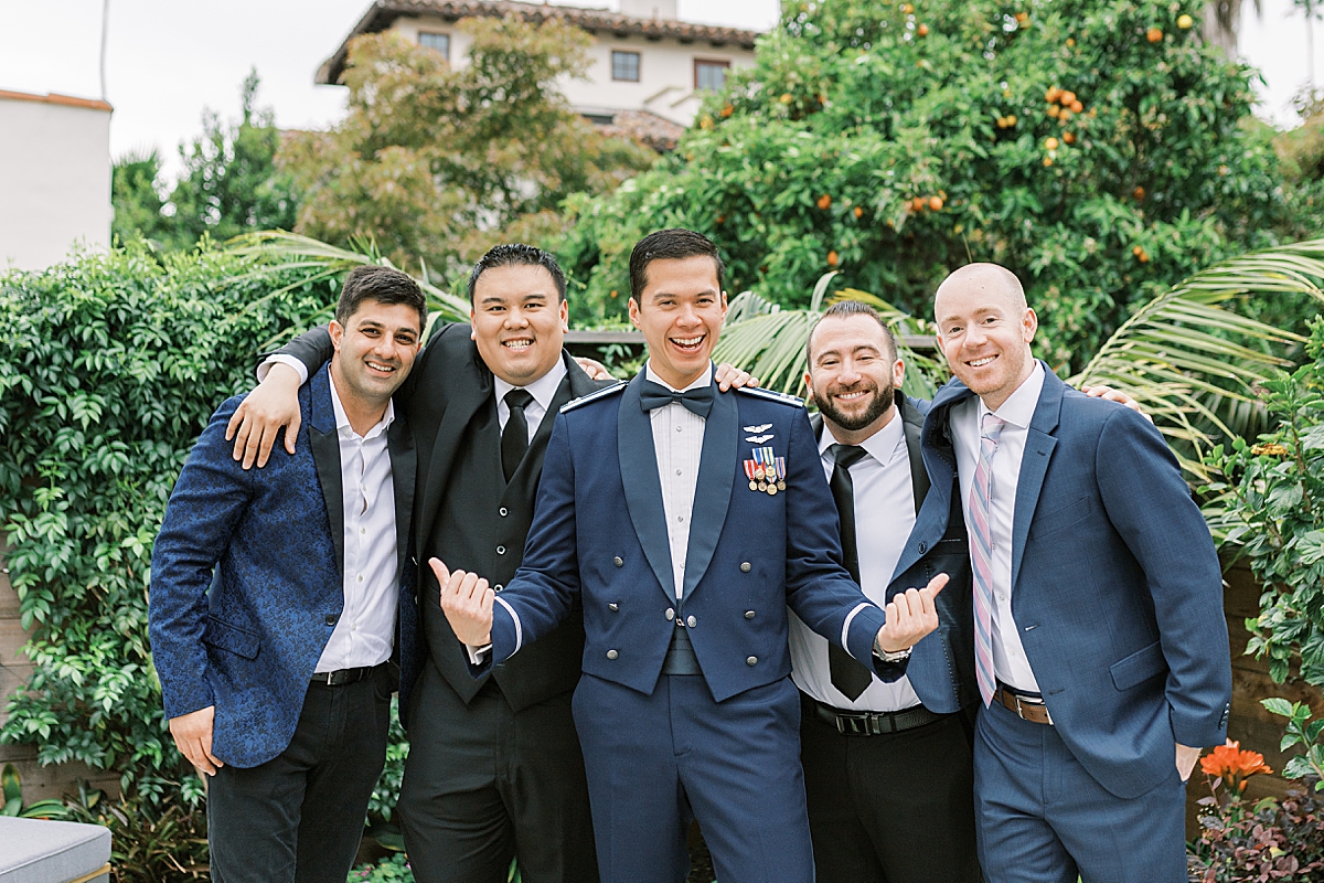 The groom with his groomsmen before traveling to their Villa & Vine Wedding venue