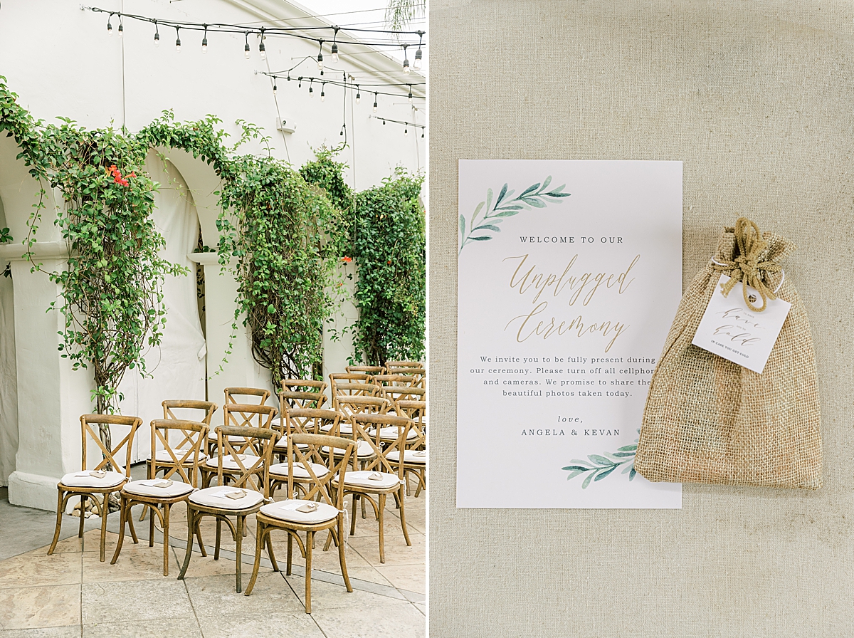 The ceremony space in the courtyard of this Villa & Vine wedding