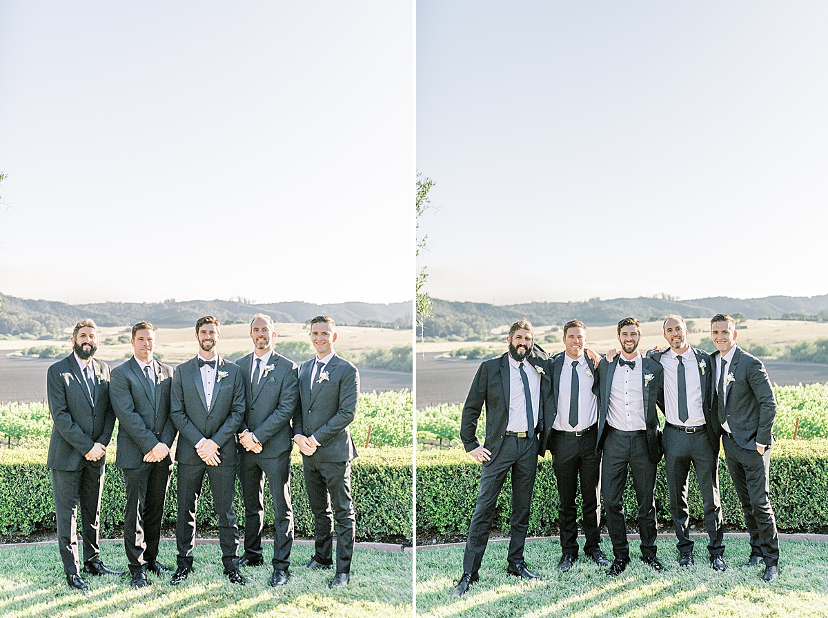 The groom with his groomsmen at the reception venue after their during their San Luis Obispo Mission wedding ceremony. 