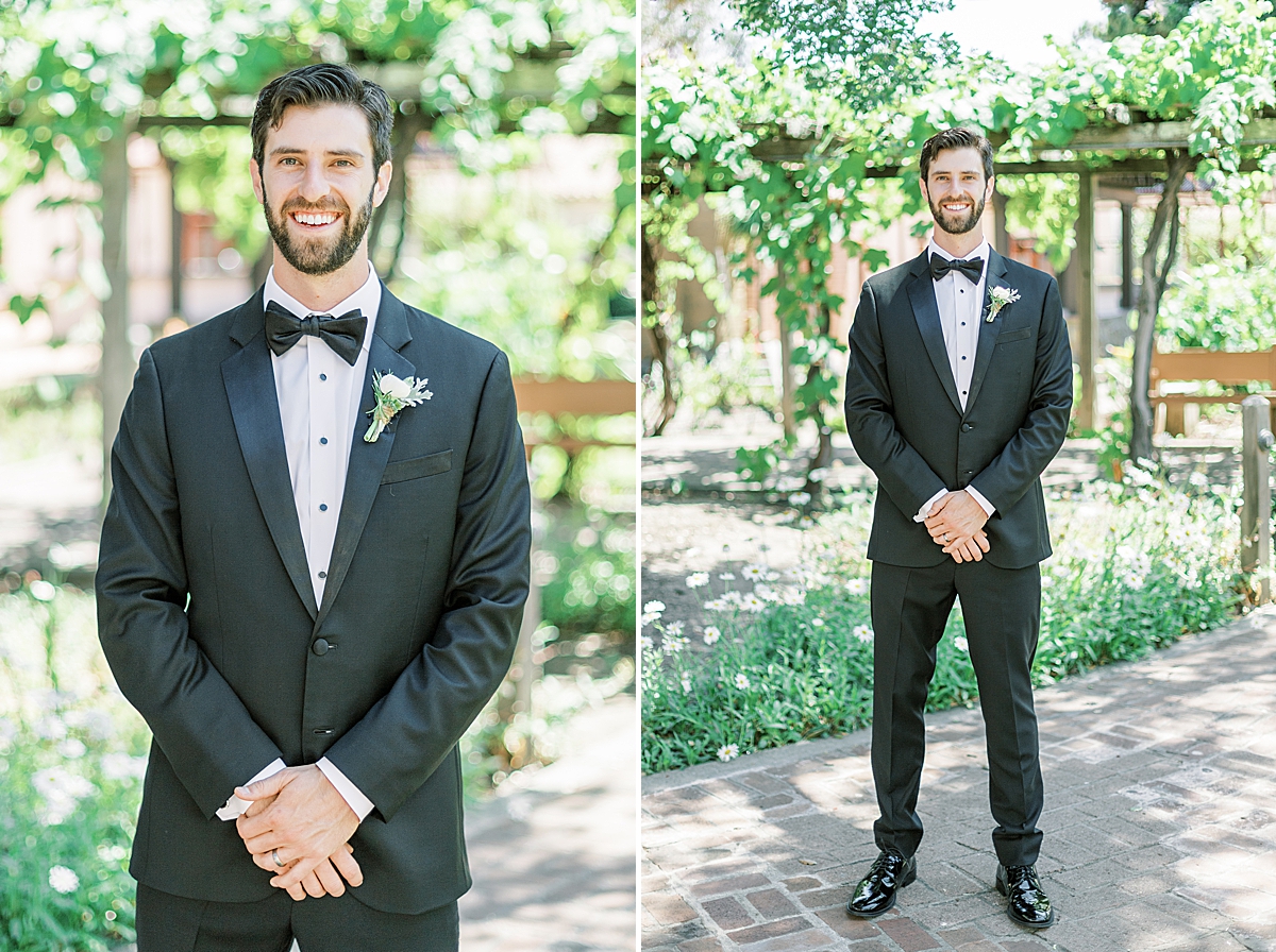 Portraits of the groom on the grounds of the Mission in San Luis Obispo, California. 