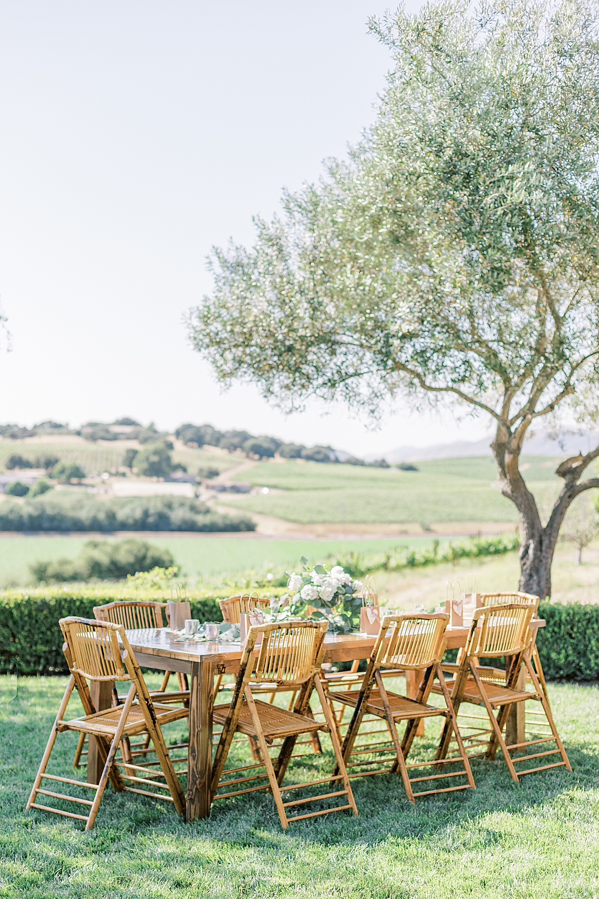A reception table set for dinner at the couple's San Luis Obispo Mission wedding day.