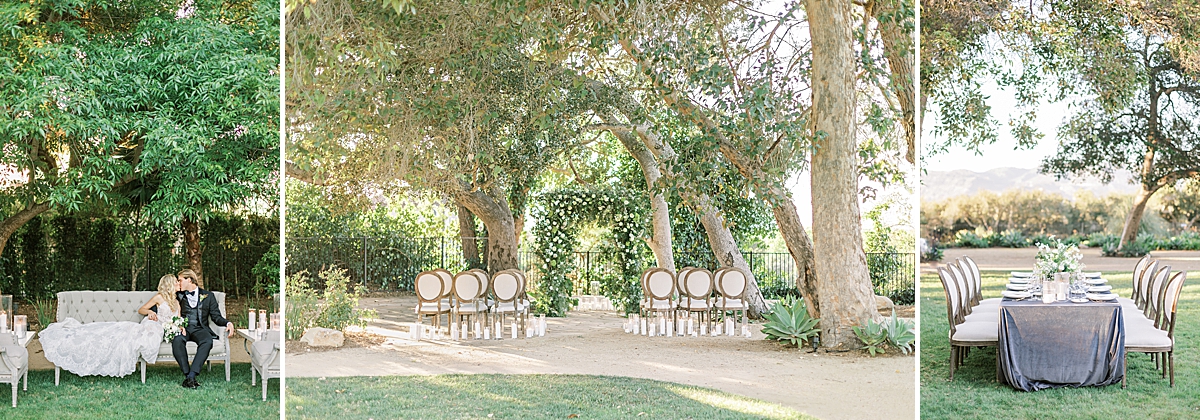 The lounge, ceremony space, and reception area for Santa Barbara Micro-Weddings at Hidden Oaks Ranch