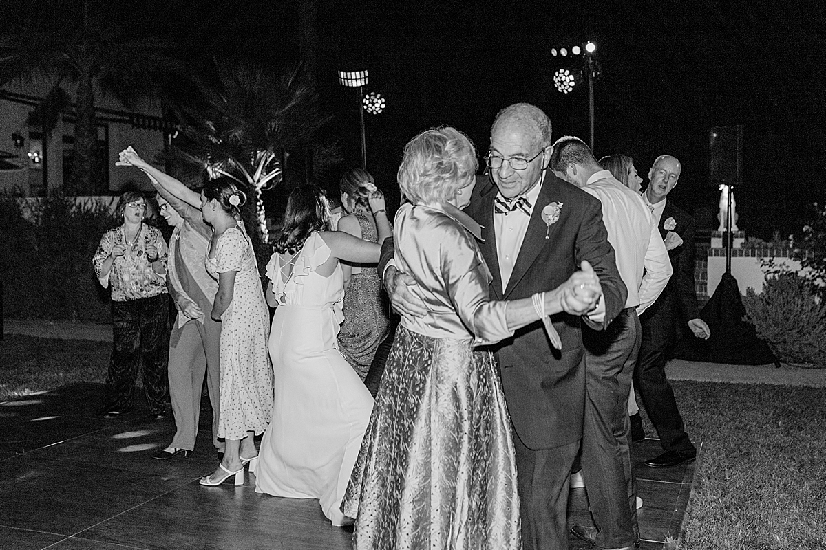 Katharine's grandparents sharing a dance during their private estate wedding in Ojai, California