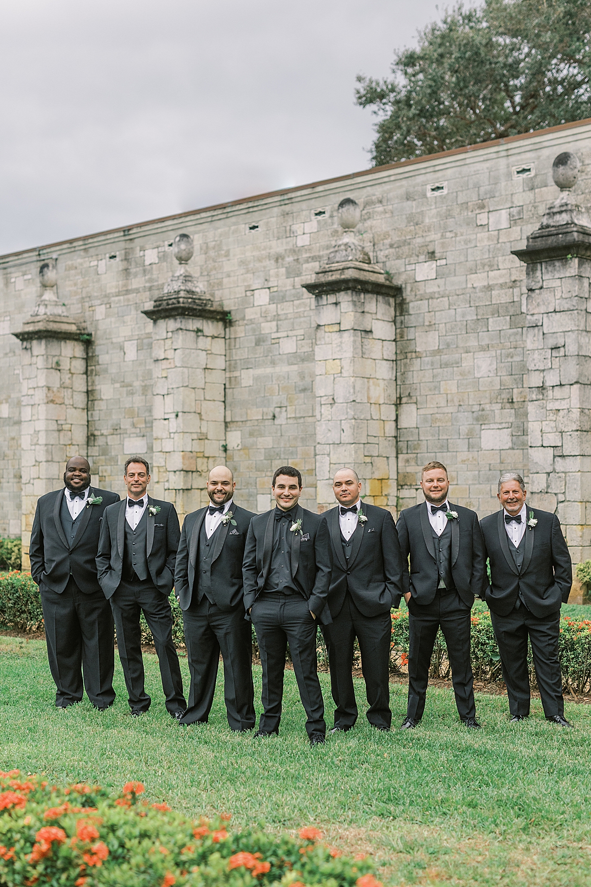 Joey and his groomsmen at their Ancient Spanish Monastery Wedding venue