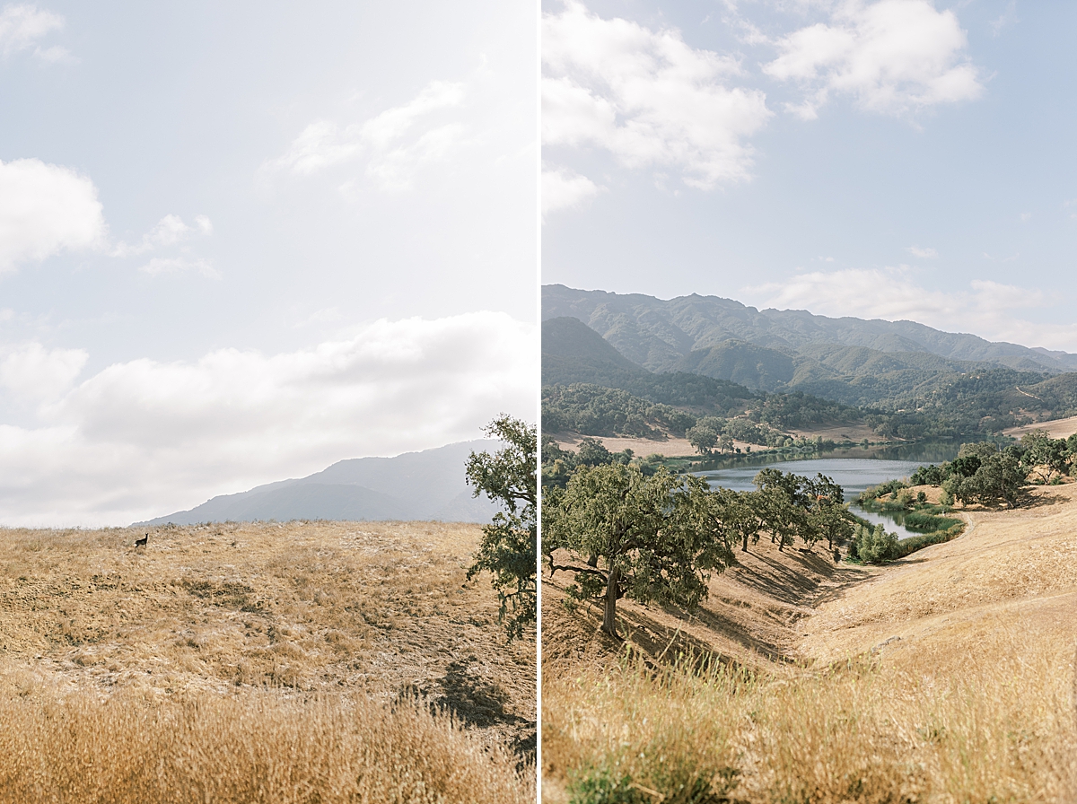 Rolling hills filled with wildlife and a second image of the private lake available at Alisal Ranch, one of seven Santa Ynez Wedding Venues