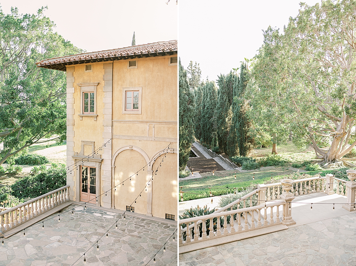 A view of the courtyard and surrounding landscapes at the Villa del Sol d'Oro
