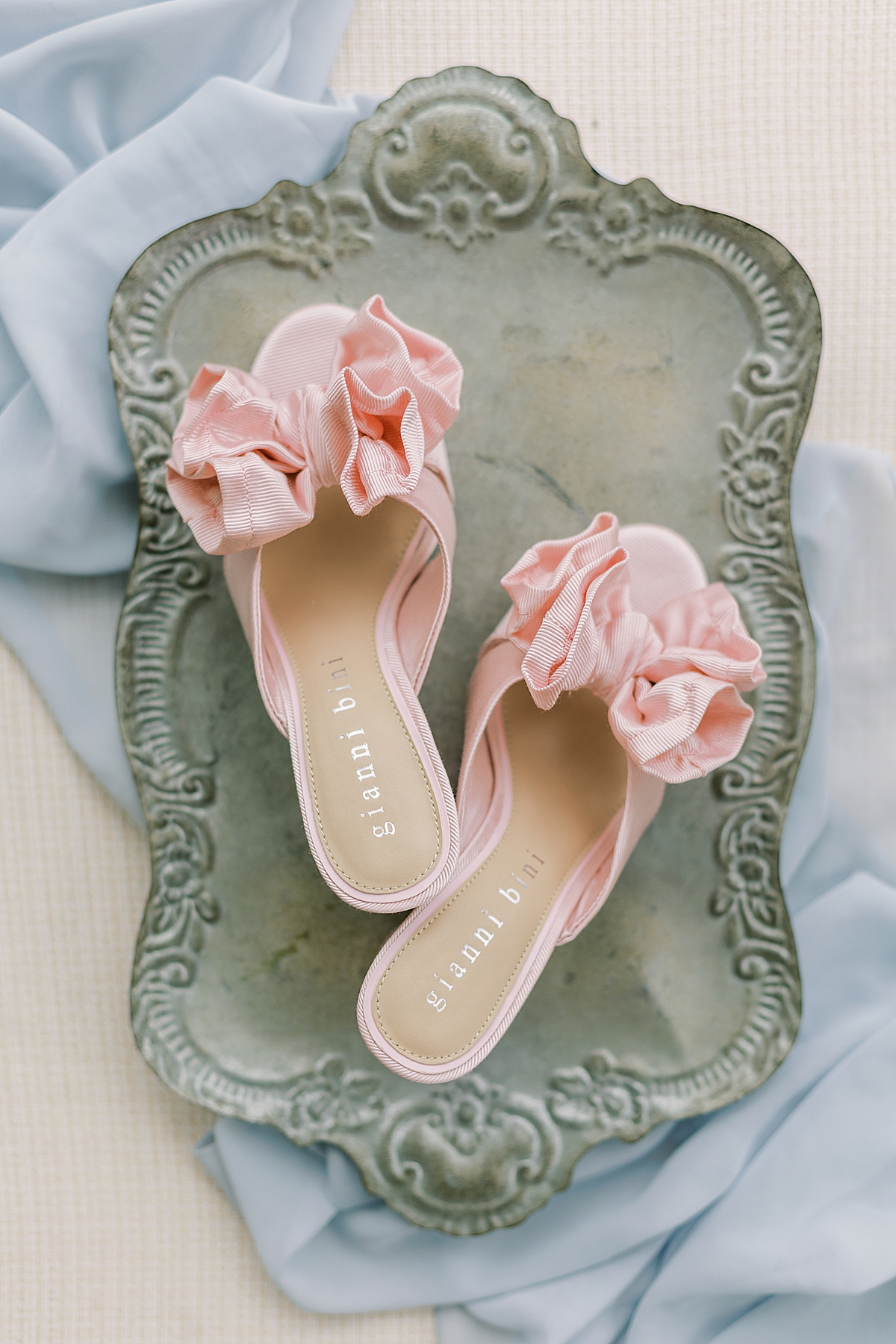 The bride's pink heels on a platter.