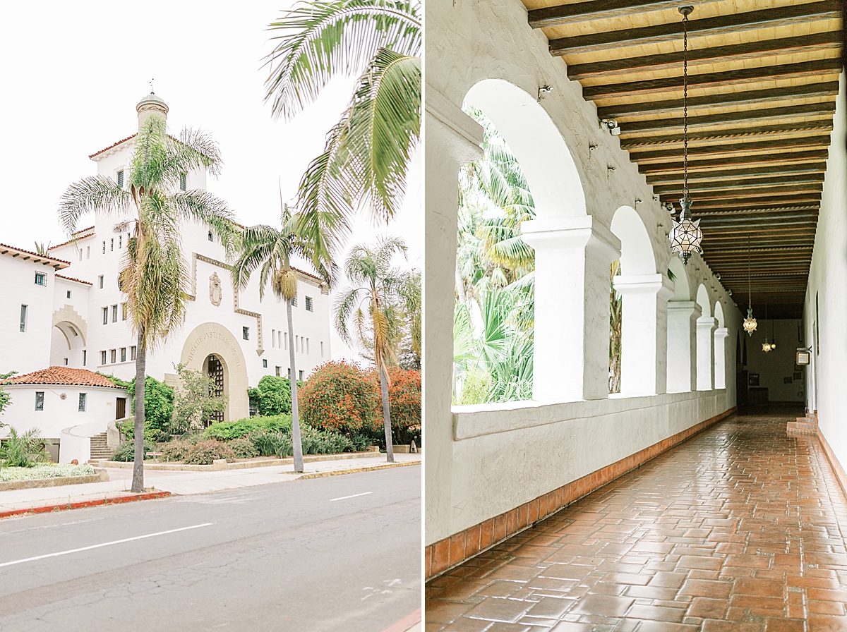 The hallway along the inner courtyard of the Santa Barbara Courthouse.