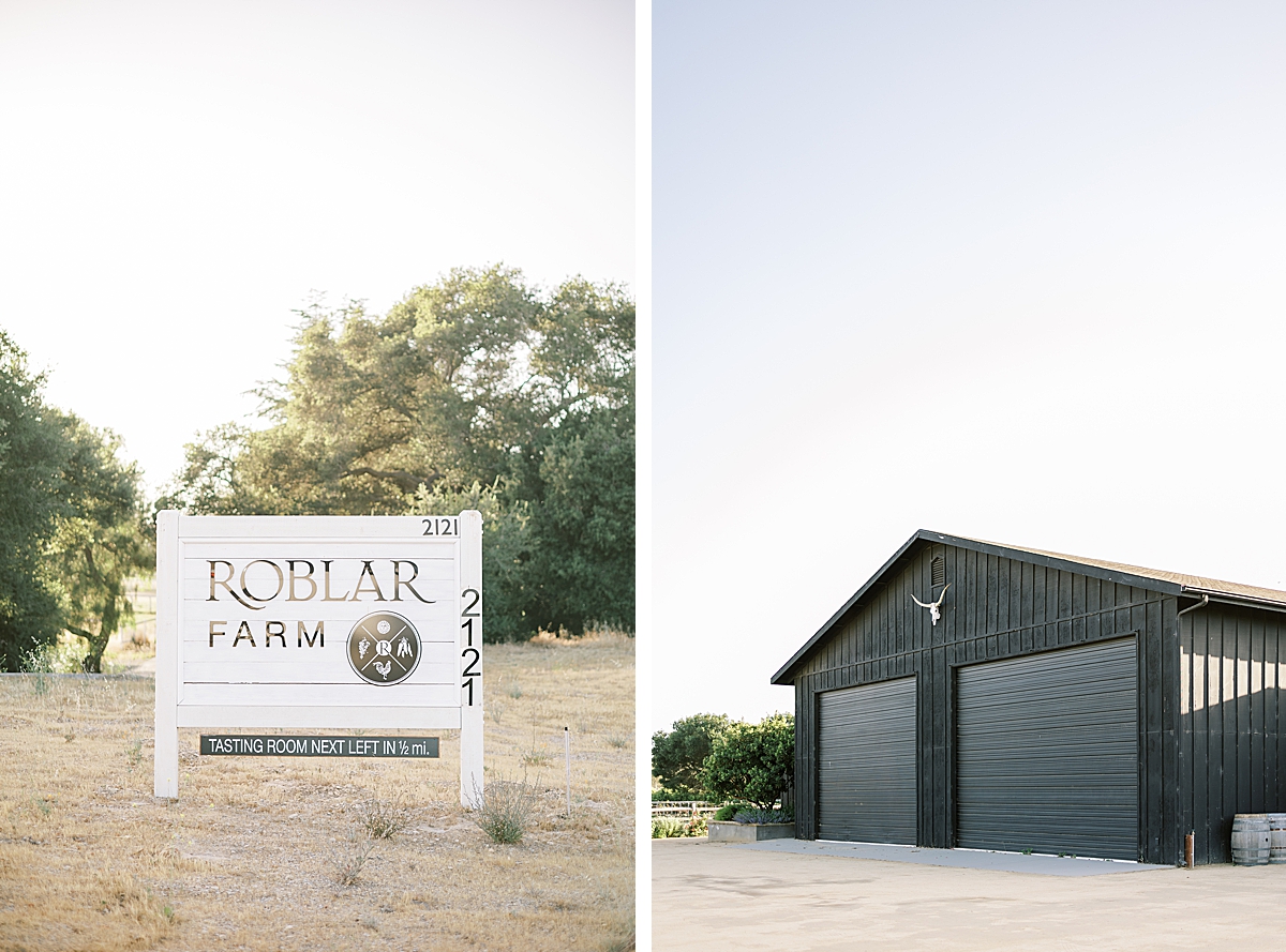 The entrance to the Roblar Farm wedding venue and the tuxedo barn